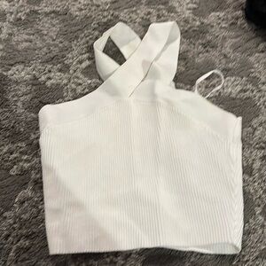 Aritzia babaton sculpt knit criss cross cropped tank white medium